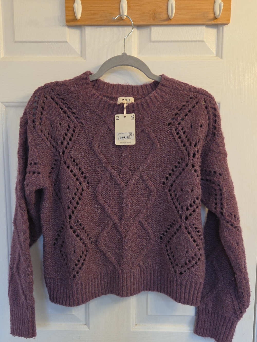 a.n.a. Plum Berry Cable Knit Crewneck Sweater